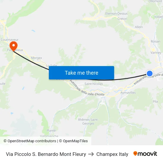 Little St. Bernard Street Mont Fleury to Champex Italy map