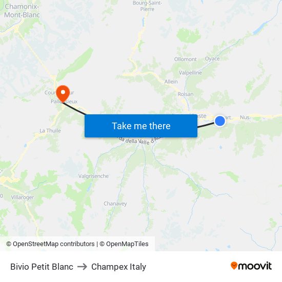 Bivio Petit Blanc to Champex Italy map