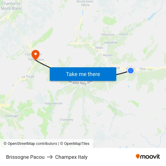 Brissogne Pacou to Champex Italy map