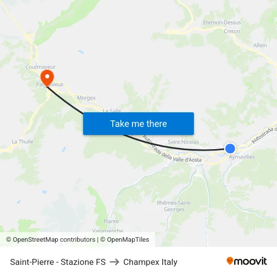 Saint-Pierre - FS Station to Champex Italy map