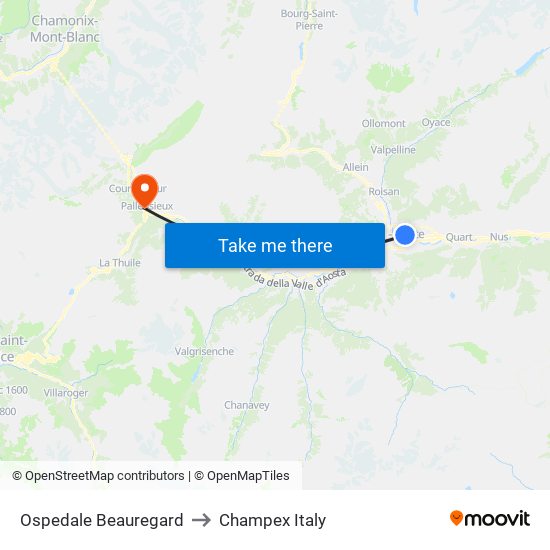 Ospedale Beauregard to Champex Italy map