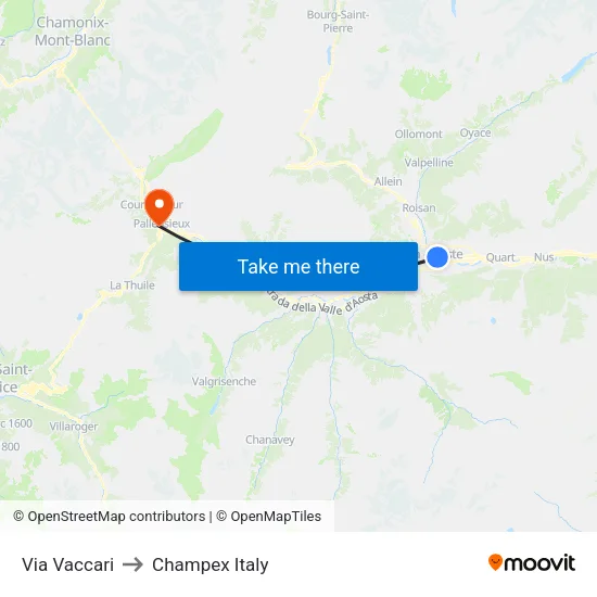 Vaccari Street to Champex Italy map