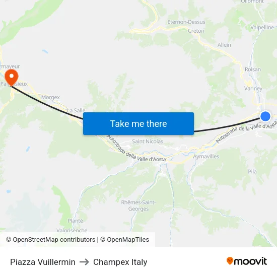 Vuillermin Square to Champex Italy map