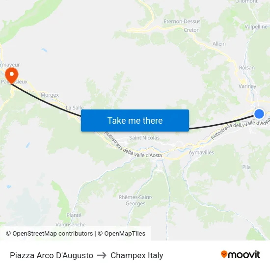 Arch of Augustus Square to Champex Italy map