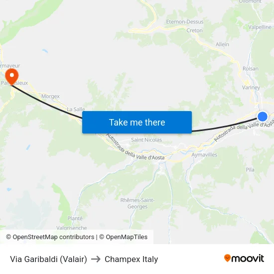 Garibaldi Street (Valair) to Champex Italy map