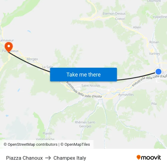 Chanoux Square to Champex Italy map