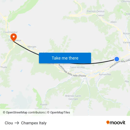Clou to Champex Italy map