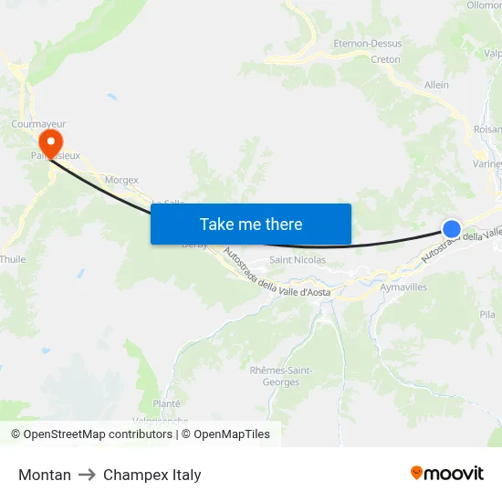 Montan to Champex Italy map