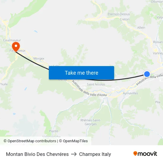 Montan Des Chevréres Junction to Champex Italy map
