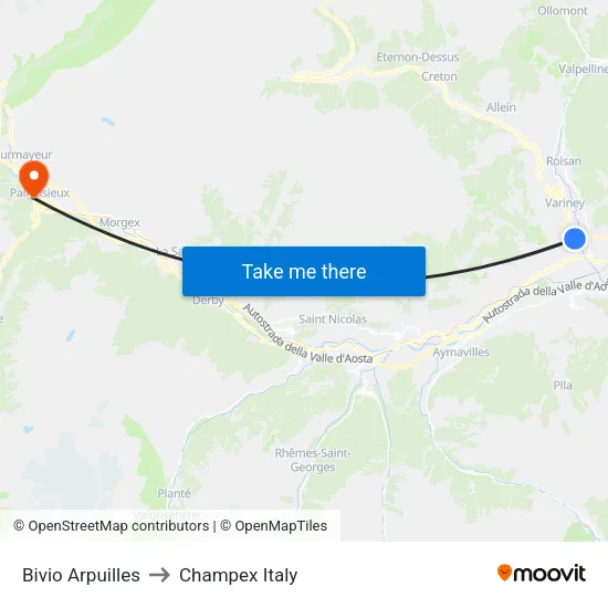 Arpuilles Junction to Champex Italy map