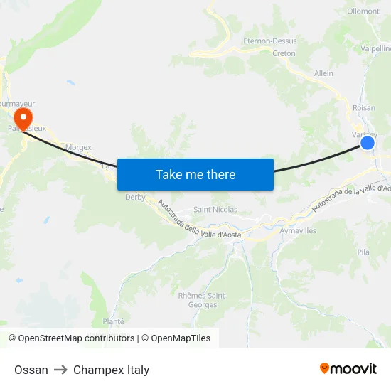 Ossan to Champex Italy map