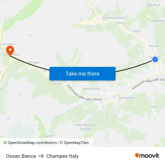 Ossan Bank to Champex Italy map