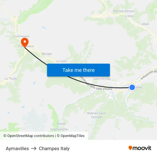 Aymavilles to Champex Italy map