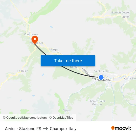 Arvier - Railway Station to Champex Italy map