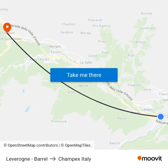 Leverogne - Barrel to Champex Italy map