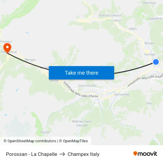 Porossan - The Chapel to Champex Italy map