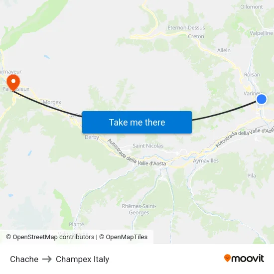 Chache to Champex Italy map