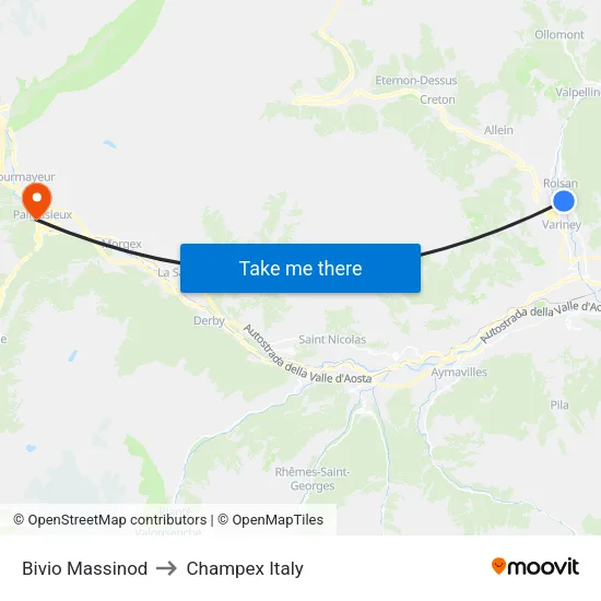 Massinod Junction to Champex Italy map