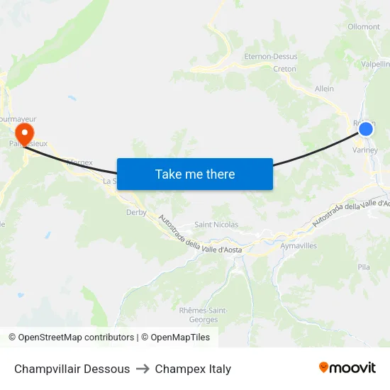 Champvillair Lower to Champex Italy map
