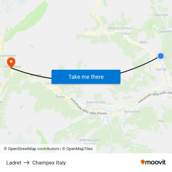 Ladret to Champex Italy map