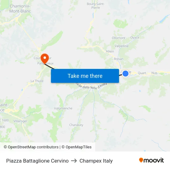 Cervino Battalion Square to Champex Italy map