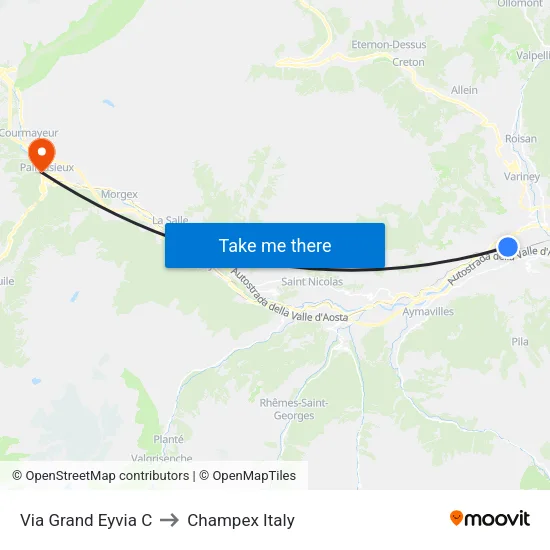 Via Grand Eyvia C to Champex Italy map