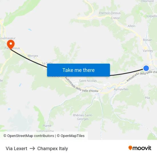 Lexert Street to Champex Italy map