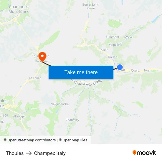 Thoules to Champex Italy map