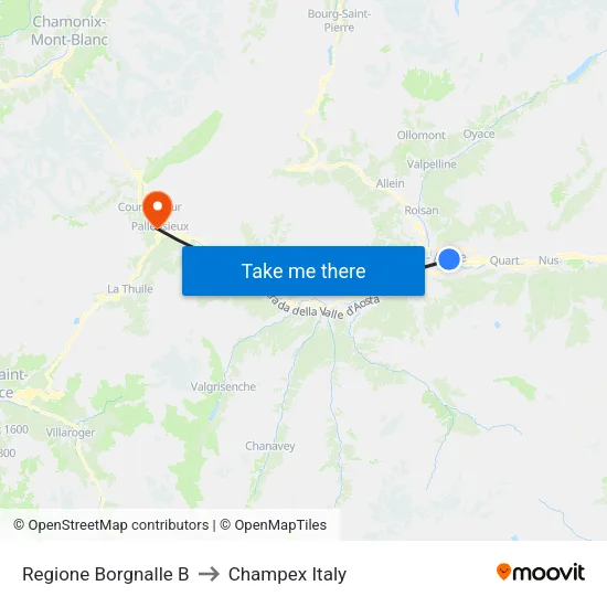 Borgnalle Region B to Champex Italy map