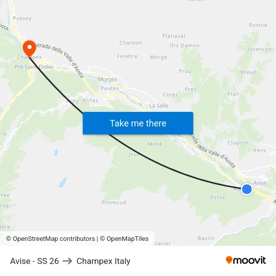 Avise - SS 26 to Champex Italy map