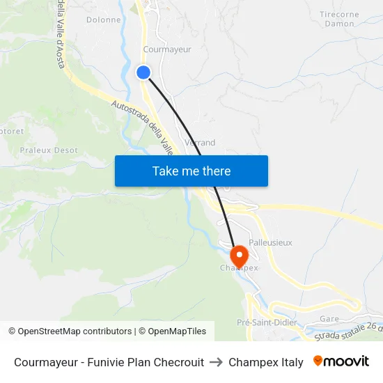 Courmayeur - Plan Checrouit Cable Cars to Champex Italy map