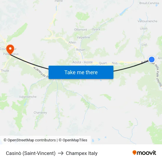 Casino (Saint-Vincent) to Champex Italy map