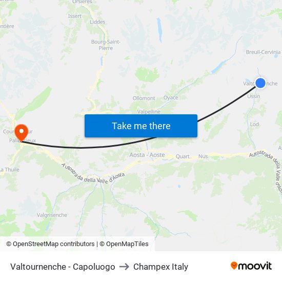 Valtournenche - Capoluogo to Champex Italy map