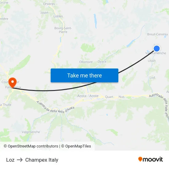 Loz to Champex Italy map