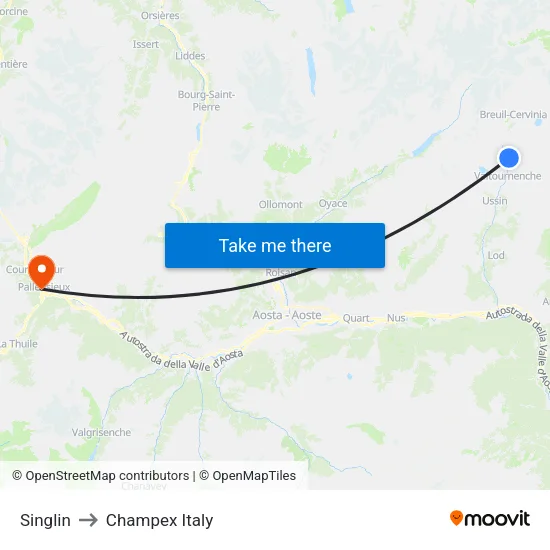 Singlin to Champex Italy map