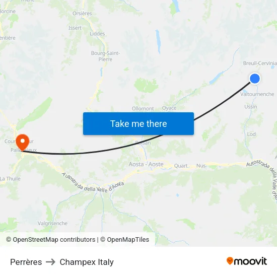 Perrères to Champex Italy map