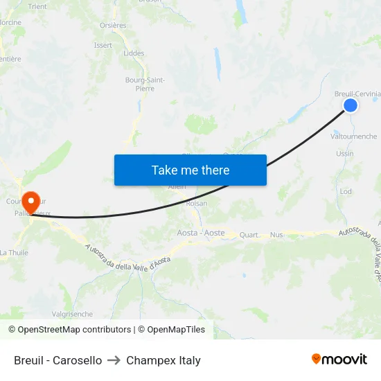 Carosello to Champex Italy map