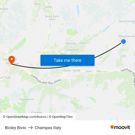 Bioley Junction to Champex Italy map