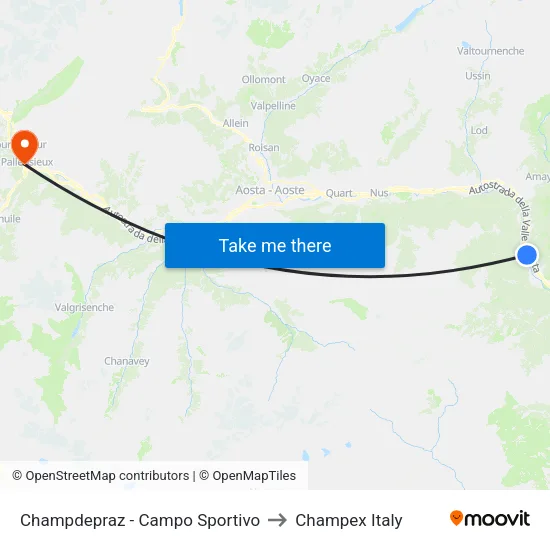 Champdepraz - Sports Field to Champex Italy map