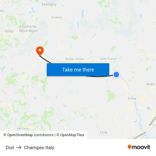 Doil to Champex Italy map
