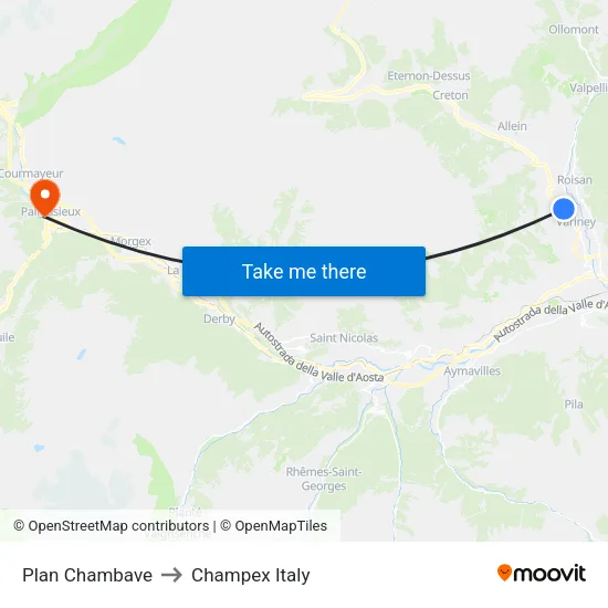 Plan Chambave to Champex Italy map