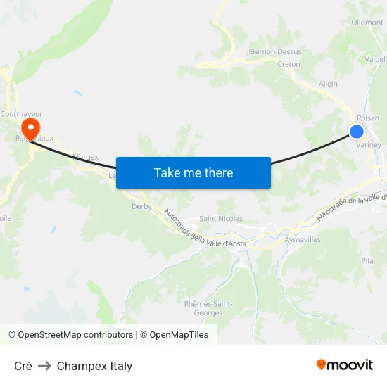 Crè to Champex Italy map