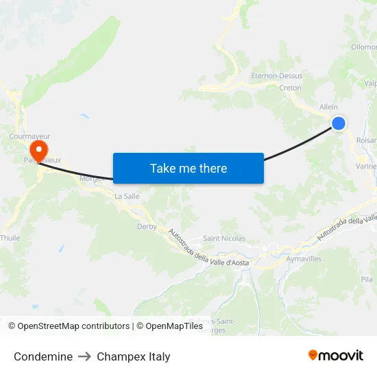 Condemine to Champex Italy map