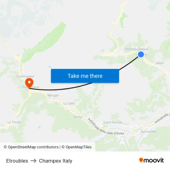 Etroubles to Champex Italy map