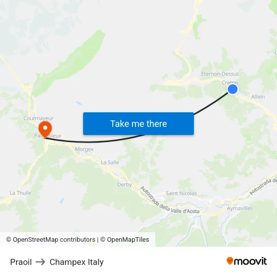 Praoil to Champex Italy map