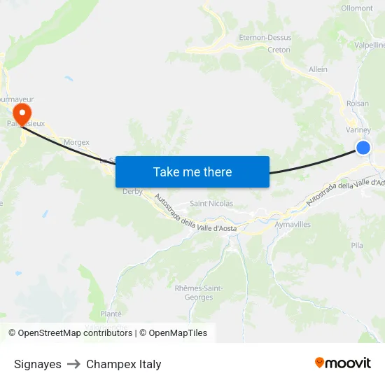 Signayes to Champex Italy map