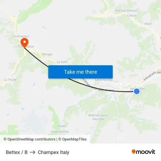 Bettex / B to Champex Italy map