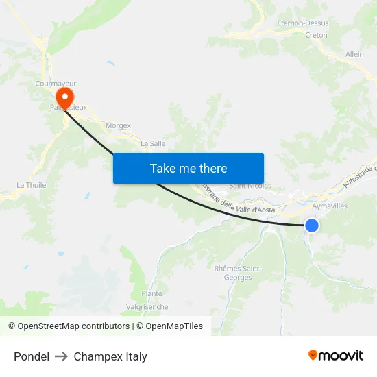 Pondel to Champex Italy map