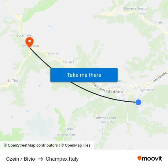Ozein / Junction to Champex Italy map