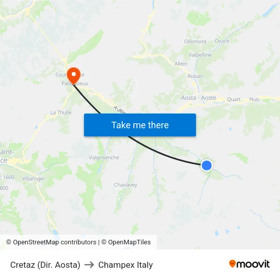 Cretaz (Aosta Direction) to Champex Italy map